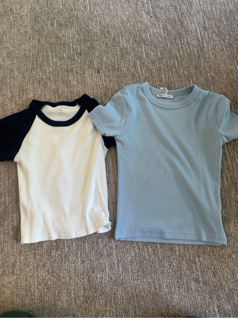 Zara Kids Short Sleeve Tee Set - Light Blue and White with Navy Trim
